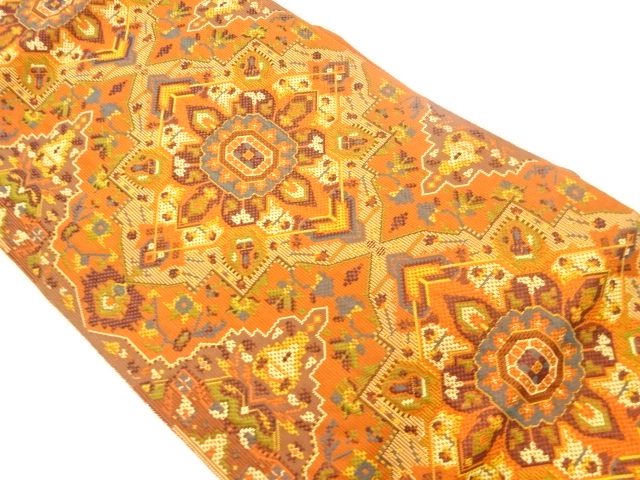 JAPANESE KIMONO / VINTAGE NAGOYA OBI / WOVEN FLOWER CREST & GEOMETRIC